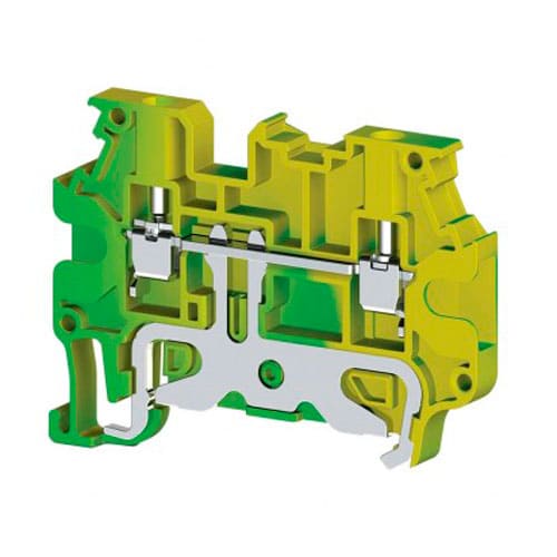 334280 — Клеммник на DIN-рейку Klemsan AVK 2,5RT, 2,5мм.кв., с двумя перемычками, земля, (50 шт)