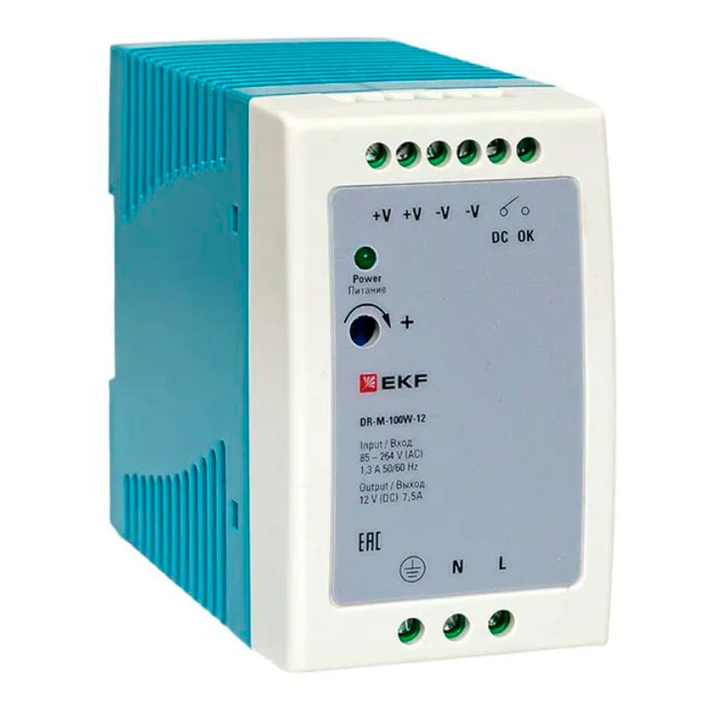 DR-M-100W-12 — Блок питания на дин рейку EKF, 90 Вт, 12 В