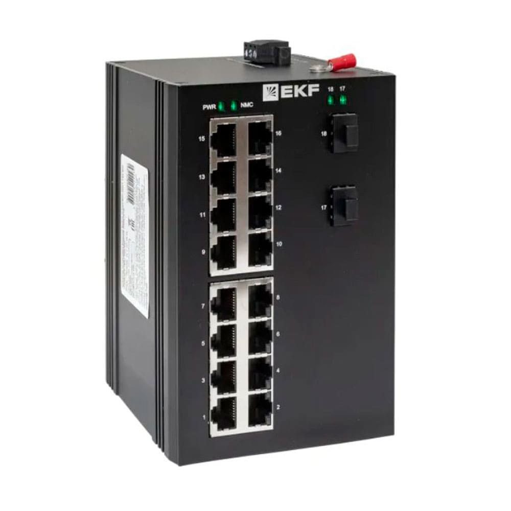 TSX-U-2GX/SFP-16GT — Промышленный неуправляемый коммутатор EKF, 16 портов RJ45, 2 порта SFP