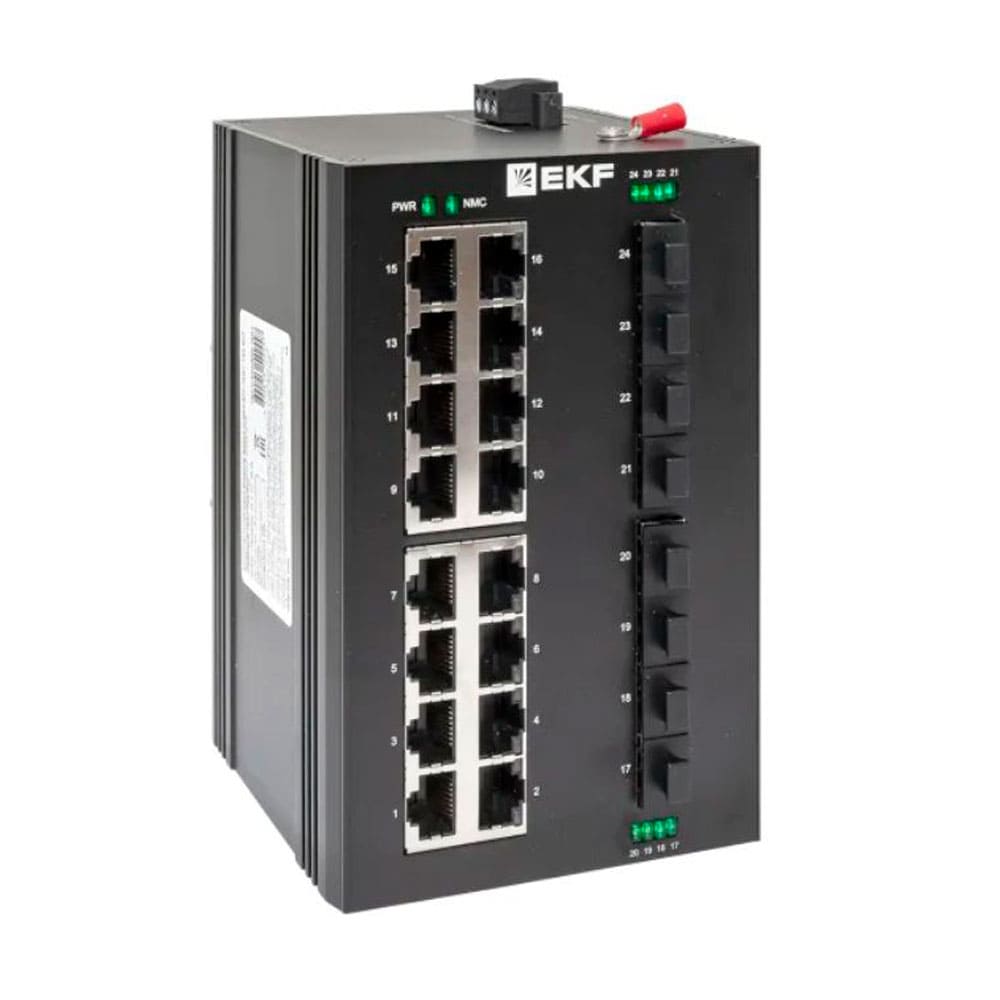 TSX-U-8GX/SFP-16GT — Промышленный неуправляемый коммутатор EKF, 16 порта RJ45, 8 портов SFP